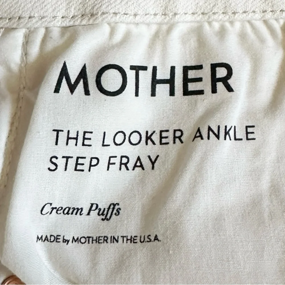 Mother The Looker Ankle Step Fray Jeans Cream Puffs NWT Size 33 High Rise Skinny